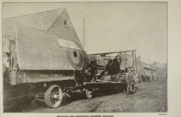 1917 - alter Druck - Abtransport eines abgeschossenen französischen Flugzeuges
